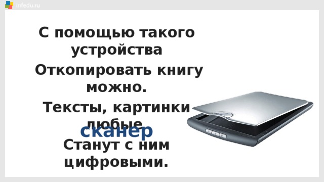 С помощью такого устройства  Откопировать книгу можно. Тексты, картинки любые Станут с ним цифровыми. сканер