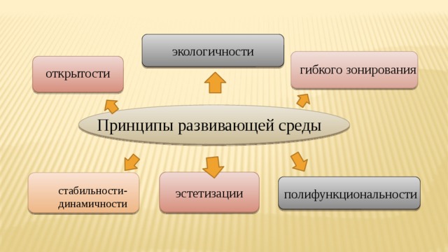 экологичности гибкого зонирования открытости Принципы развивающей среды эстетизации стабильности-динамичности полифункциональности 
