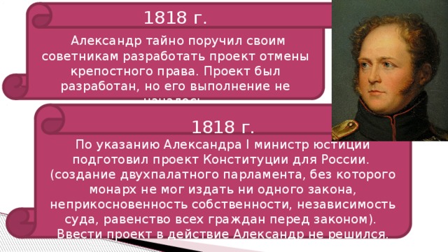 В 1818 г александр i поручил подготовить проект российской конституции