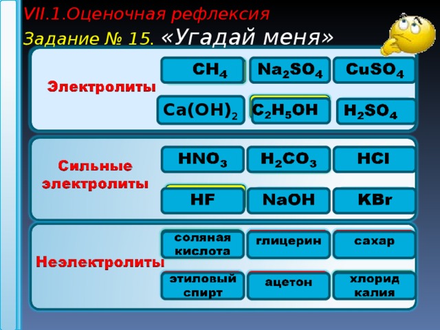 VII. 1.Оценочная рефлексия Задание №  15. «Угадай меня» Ca(OH) 2 