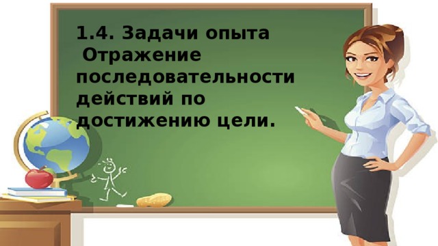 1.4. Задачи опыта  Отражение последовательности действий по достижению цели. 