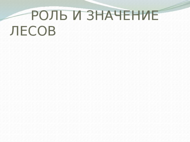 РОЛЬ И ЗНАЧЕНИЕ ЛЕСОВ