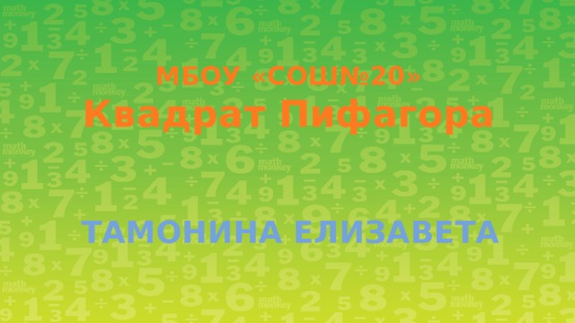 МБОУ «СОШ№20»  Квадрат Пифагора Тамонина Елизавета 