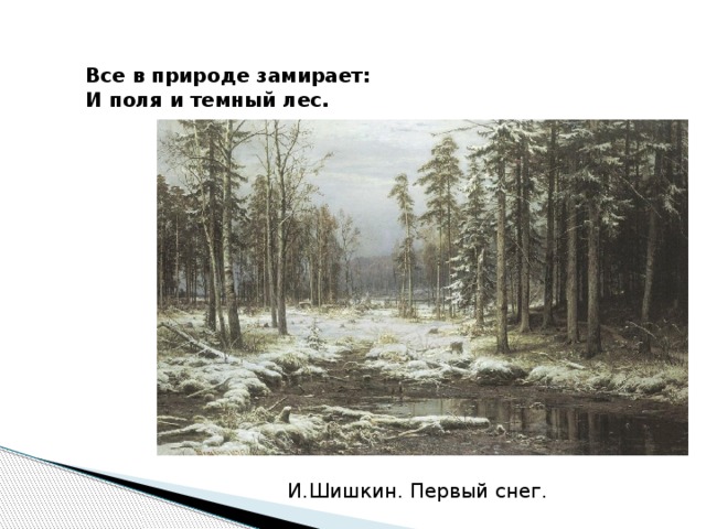 Все в природе замирает: И поля и темный лес. И.Шишкин. Первый снег. 