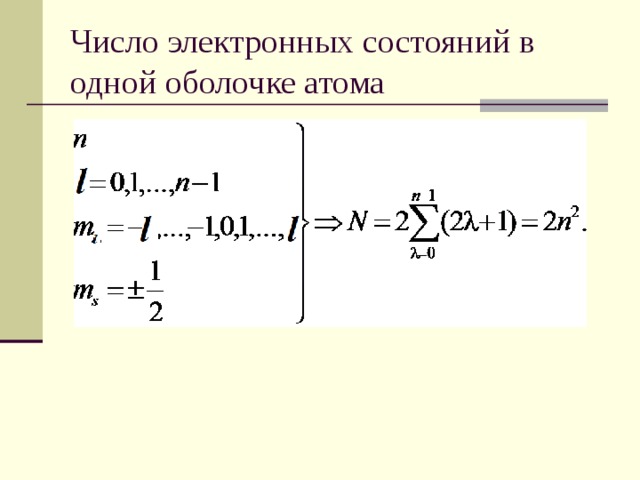 Число электронных состояний в одной оболочке атома 