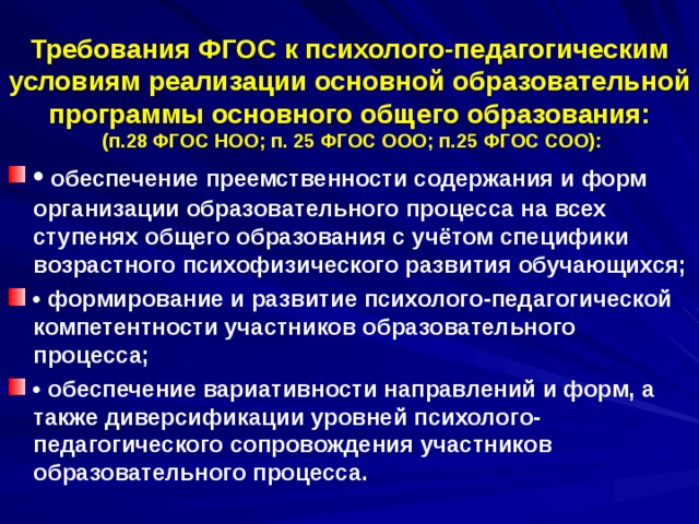 Психолого педагогические условия реализации основной. Психолого-педагогические условия реализации ФГОС. Психолого-педагогические условия реализации. Требования ФГОС К психолого-педагогическим условиям реализации ООП. Педагогические условия ФГОС.