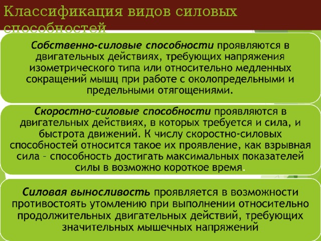 Классификация видов силовых способностей  