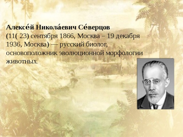 Алексе́й Никола́евич Се́верцов   (11( 23) сентября 1866, Москва – 19 декабря 1936, Москва) — русский биолог, основоположник эволюционной морфологии животных . 