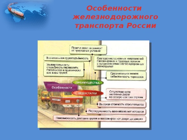 Особенности  железнодорожного транспорта России 