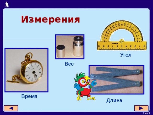 Измерения Угол Вес Время Длина 
