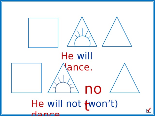 He will dance. not He will not (won’t) dance. 