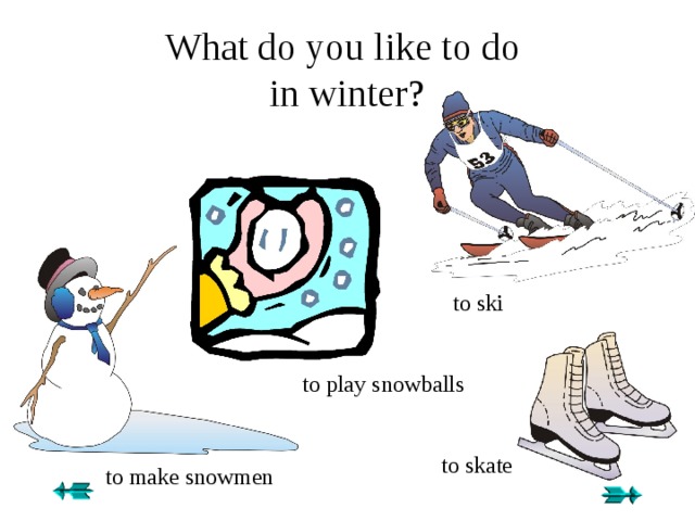 Likes making. What do you like to do in Winter. What do you do in Winter. What do you do in Winter ? Ответ. What can we do in Winter.