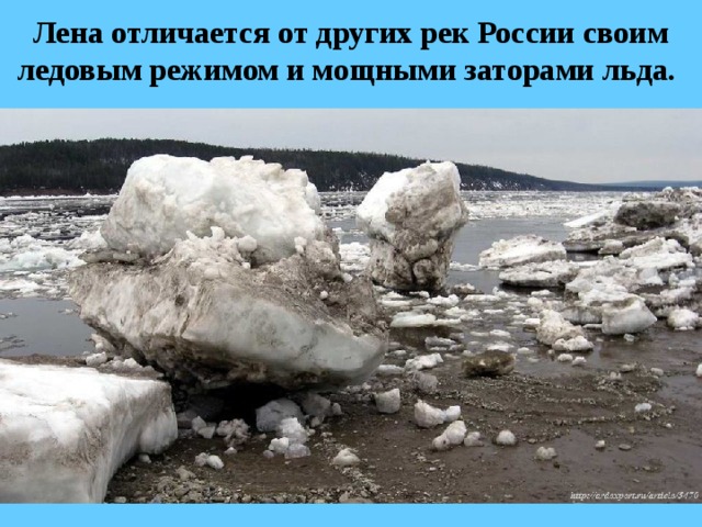 Лена отличается от других рек России своим ледовым режимом и мощными заторами льда. 