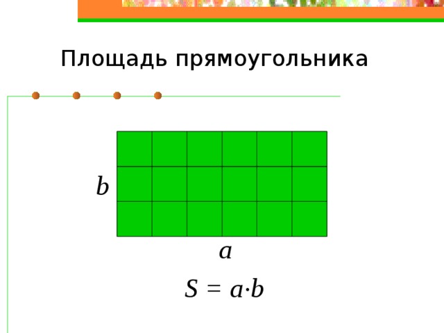 Площадь прямоугольника b a . S = a b 