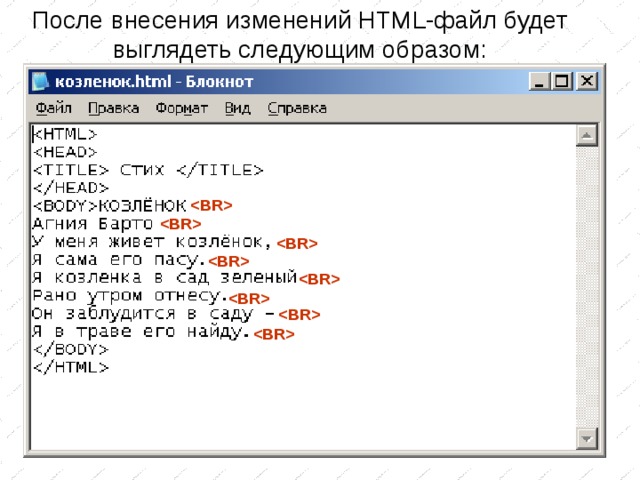 После внесения изменений HTML -файл будет выглядеть следующим образом:         