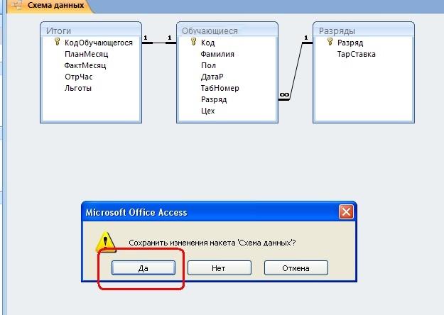 Окно схема данных в access