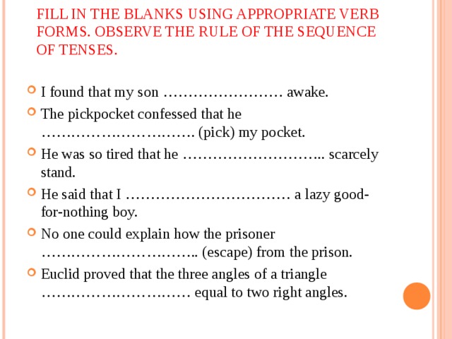 Sequence of tenses презентация