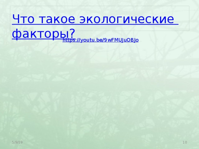 Что такое экологические факторы? https://youtu.be/9wFMUJuOBJo 5/9/19  