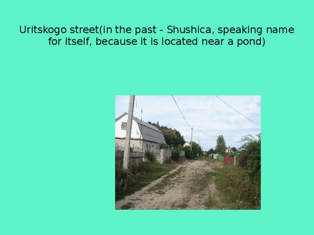  Uritskogo street(in the past - Shushica, speaking name for itself, because it is located near a pond) 
