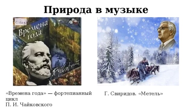 Природа в музыке «Времена года» — фортепианный цикл П. И. Чайковского Г. Свиридов. «Метель» 