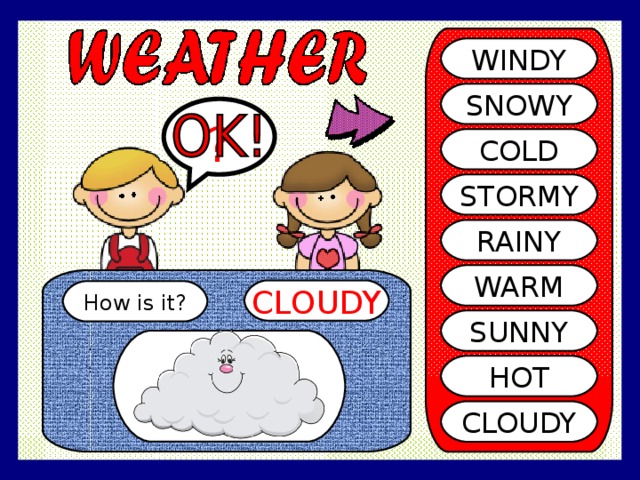 WINDY SNOWY ? COLD STORMY RAINY WARM CLOUDY How is it? SUNNY HOT CLOUDY 