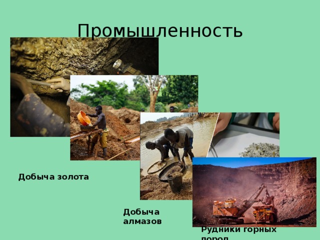 Промышленность Добыча золота Добыча алмазов Рудники горных пород 