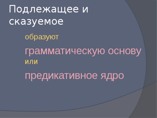 Подлежащее и сказуемое образуют грамматическую  основу или предикативное ядро  