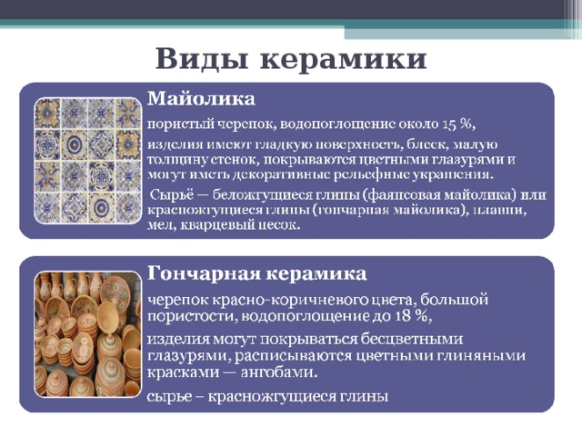 Виды керамики 