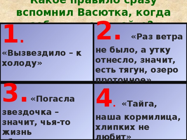 План что васютке помогло выжить в тайге