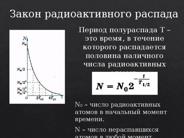 Распады физика 11 класс. Математическая форма закона радиоактивного распада. Радиоактивность закон радиоактивного распада. Закон естественного радиоактивного распада. Закон n=n0 радиоактивного распада.