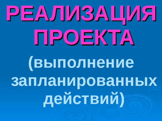 РЕАЛИЗАЦИЯ ПРОЕКТА (выполнение запланированных действий) 