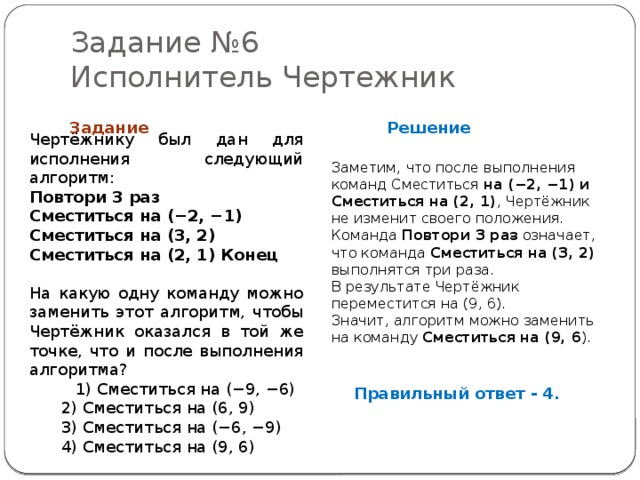 Опишите исполнителя чертежник по плану 1 имя 2 круг решаемых задач