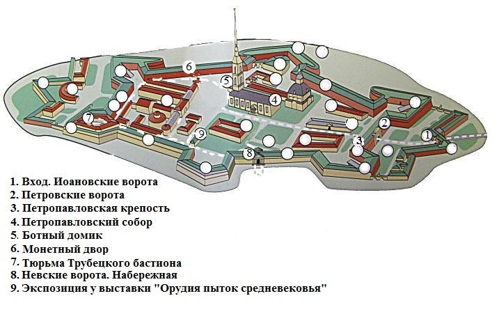 Петропавловская крепость план схема