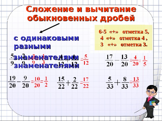 Вычитание дробей с разными знаменателями 6