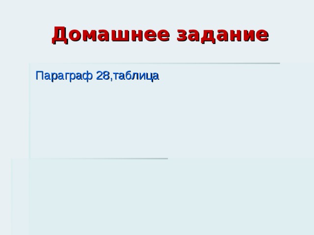 Домашнее задание  Параграф 28,таблица 