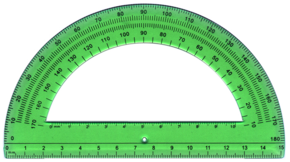 Чертежный прибор в форме полукруга с линейкой для измерения и откладывания углов на чертежах