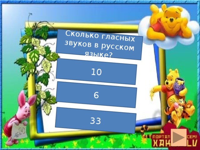 Сколько гласных звуков в русском языке? 10 6 33  