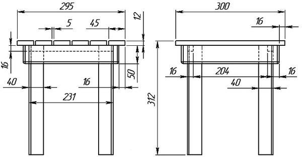 Чертеж табуретки с размерами для 5 класса
