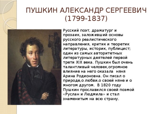 Рассказ о александре пушкина. Пушкин 1799-1837.