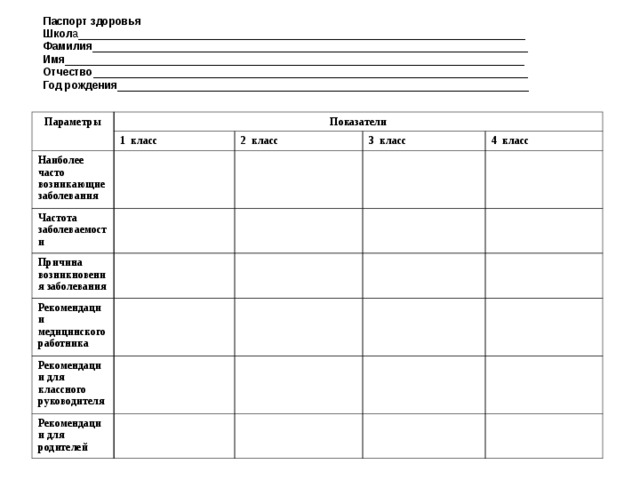 Паспорт здоровья школьника образец