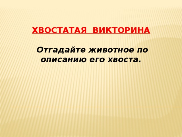 ХВОСТАТАЯ  ВИКТОРИНА   Отгадайте животное по описанию его хвоста.  
