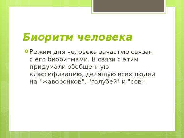 Секреты биологических часов человека у жаворонков и сов презентация