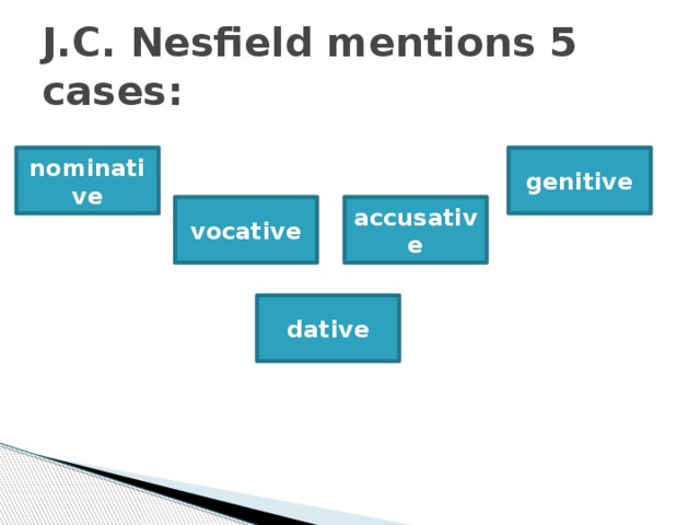 J.C. Nesfield mentions 5 cases: nominative genitive vocative accusative dative 