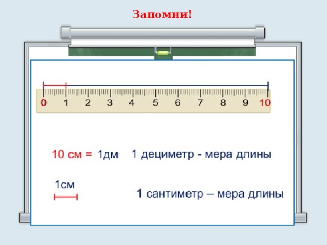 Запомни! Дециметр - единица измерения длины 1 дм  