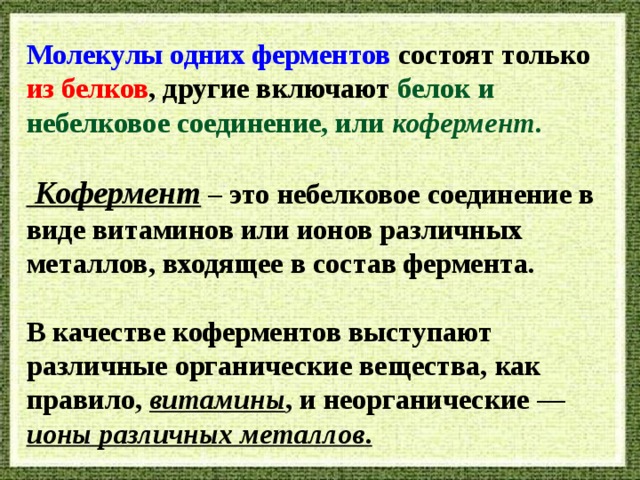 Отличие ферментов от небелковых катализаторов. Биологический катализ.