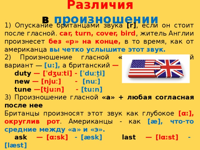 Различия британского английского и американского английского проект