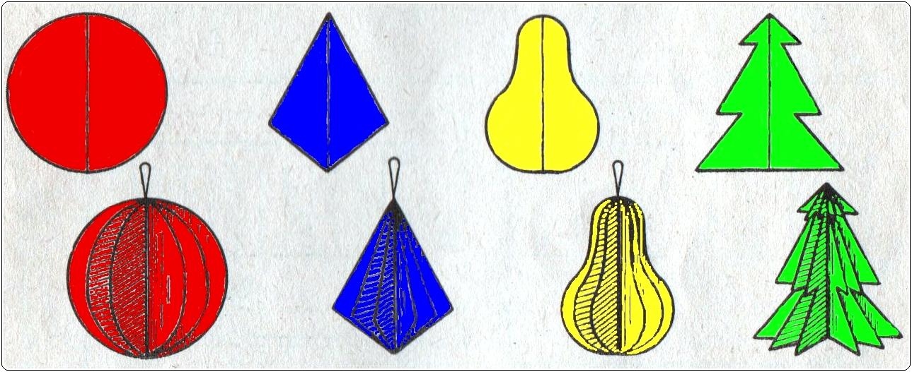 Елка цветная схема. Елочные игрушки из бумаги. Игрушки на елку из цветной бумаги. Игрушки на ёлку своими руками из бумаги. Новогодние игрушки своими руками из цветной бумаги.