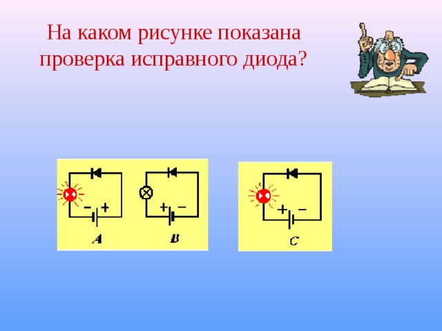 На каком рисунке показана проверка исправного диода? 