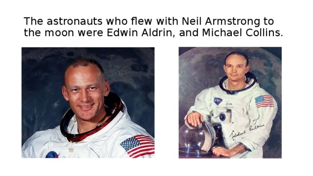 The astronauts who flew with Neil Armstrong to the moon were Edwin Aldrin, and Michael Collins. 