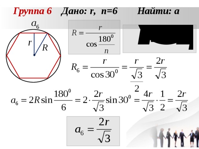 Группа 6 Дано: r , n = 6 Найти: а  